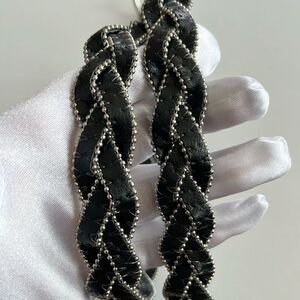 Vintage black leather silver dot belt